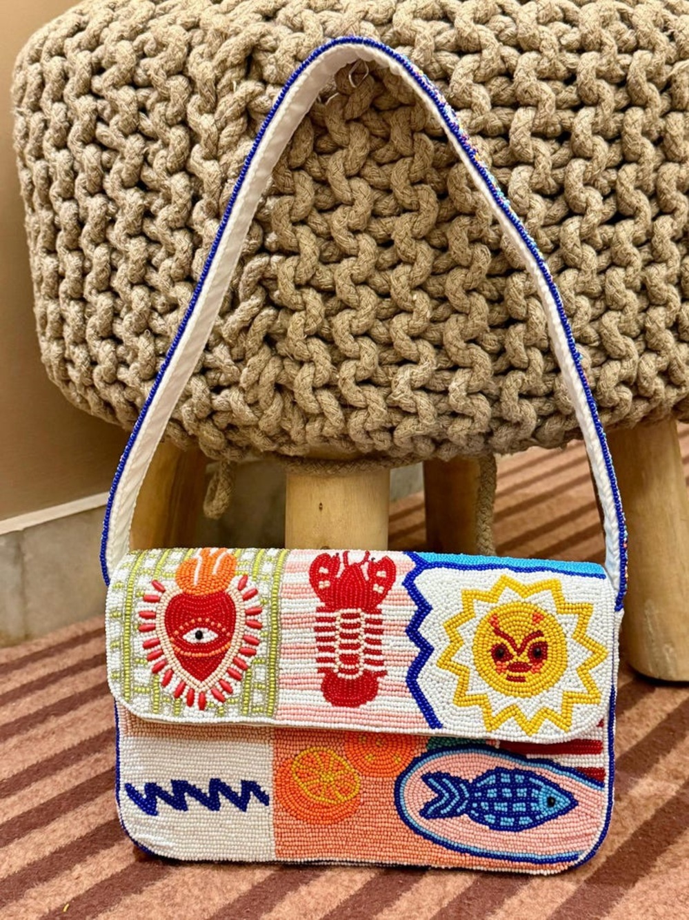 NWOT Sun & Sea Hand-Beaded Multicolor Mosaic Shoulder Bag